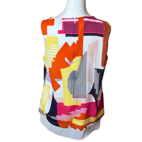 Rose + Olive Artsy Sleeveless Blouse Medium Colorful Abstract Boho Wearable Art - Picture 4 of 9